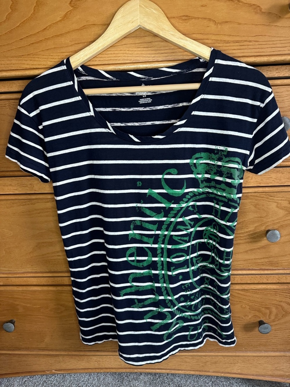 Tommy Hilfiger Navy White Striped Tee Womens S 100% Cotton Nautical Preppy Beach